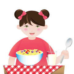 Illustration of a girl eating healthy breakfast 