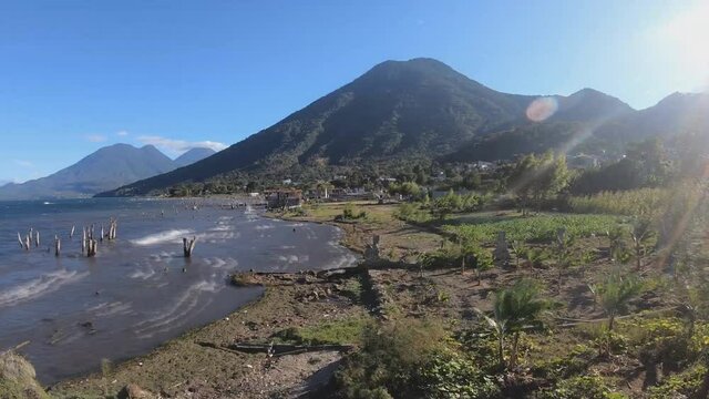 View of Lake Atitlan with the San Pedro volcano. Guatemala. (time-Lapse)