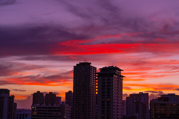 Fototapeta na wymiar Beautiful sky after sunset. Waikiki, Honolulu, Oahu, Hawaii. 