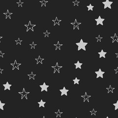 Star doodles seamless pattern. Hand drawn stars illustrations, background texture. Monochromatic.