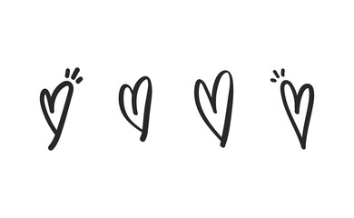 Hand drawn hearts doodle collection. Valentine's day romance illustration set.