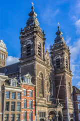 Fototapeta na wymiar Architectural fragments Amsterdam Saint Nicholas Church (Sint Nicolaaskerk). Saint Nicholas Church - is the city's major Catholic Church, built between 1884 and 1887. Amsterdam, The Netherlands.