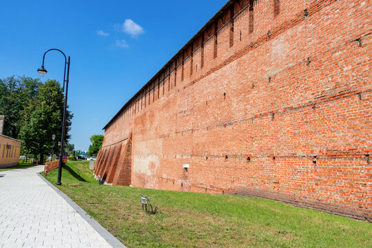 The red brick wall of the medieval Kolomna Kremlin