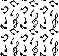 Vector seamless pattern of hand drawn doodle sketch music notes silhouette isolated on white background