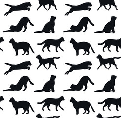 Vector seamless pattern of hand drawn cat silhouette isolated on white background