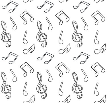 Vector seamless pattern of hand drawn doodle sketch music notes isolated on white background