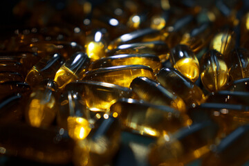 capsules on a dark surface