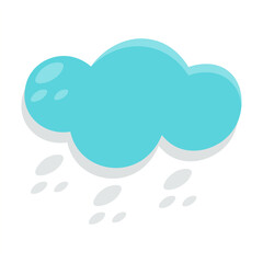 Blue flat rainy clouds. Icon of cute clouds and falling raindrops. Minimalistic drawing on a transparent background.