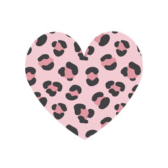 Vector hand drawn flat pink heart with leopard cheetah fur print isolated on white background