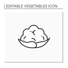 Cauliflower line icon. Edible vegetable.Dietary food. Vegetarian, healthy nutrition. Health benefits.Agriculture concept. Isolated vector illustration. Editable stroke