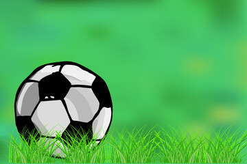 Fototapeta premium Soccer ball on green grass background. Football concept. Soccer poster or card template with copy space. Football teams competition, sport clubs tournament banner or cover. Stock vector illustration