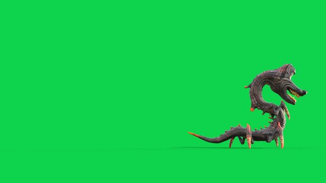 Cartoon Dragon Dog Green Screen Attack Monster Side 3D Animation 4K