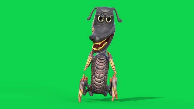 Cartoon Dragon Dog Green Screen Attack Monster Front 3D Animation 4K