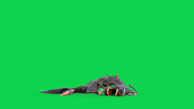 Cartoon Dragon Dog Green Screen Die Monster Side 3D Animation 4K