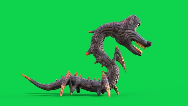 Cartoon Dragon Dog Green Screen Idle Monster Loop Side 3D Animation 4K