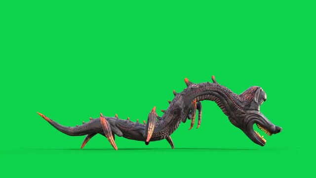 Cartoon Dragon Dog Green Screen Runcycle Monster Loop Side 3D Animation 4K