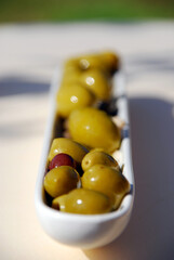 Health food dish with mediterranean olives