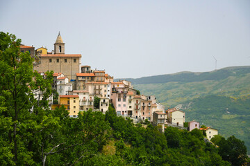 Fototapeta na wymiar Panoramic view of Belmonte del Sannio, a village in the mountains of the Molise region in Italy.
