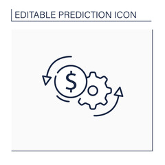 Price optimization line icon. Perfect buying cost. Price reduction. Best buying conditions. Money sign. Automatic optimization. Business predicting concept.Isolated vector illustration.Editable stroke