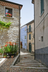 Fototapeta na wymiar A small street between the old houses of Belmonte del Sannio, a medieval village in the Molise region.