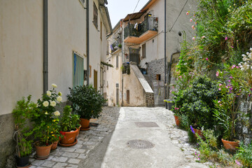 A small street between the old houses of Belmonte del Sannio, a medieval village in the Molise region.