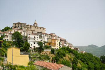 Fototapeta na wymiar Panoramic view of Belmonte del Sannio, a village in the mountains of the Molise region in Italy.