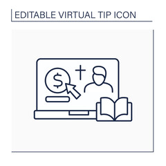 Donation line icon. Online contribution for church and priest. Virtual money thanks for services. Online pray. Virtual tips concept. Isolated vector illustration. Editable stroke