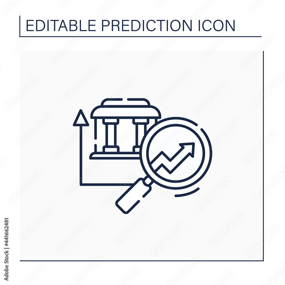 Poster banking predictive analytics line icon. banking system.careful, detailed research. business predicti