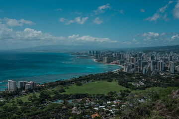 Fototapeta na wymiar Ocean view from Summit of Diamond Head Crater, Honolulu, Oahu, Hawaii 