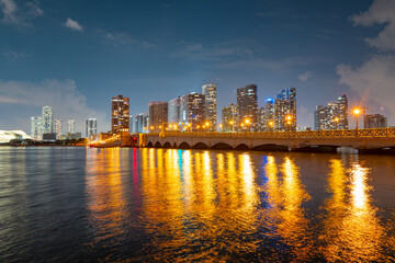 Fototapeta na wymiar Miami city skyline view from Biscayne Bay.