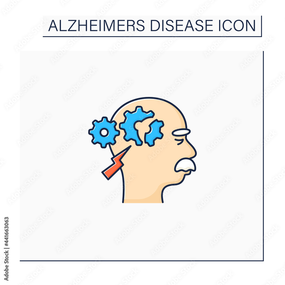 Poster cognitive deficits color icon. difficulty with reasoning, complex tasks, and judgment.neurologic dis