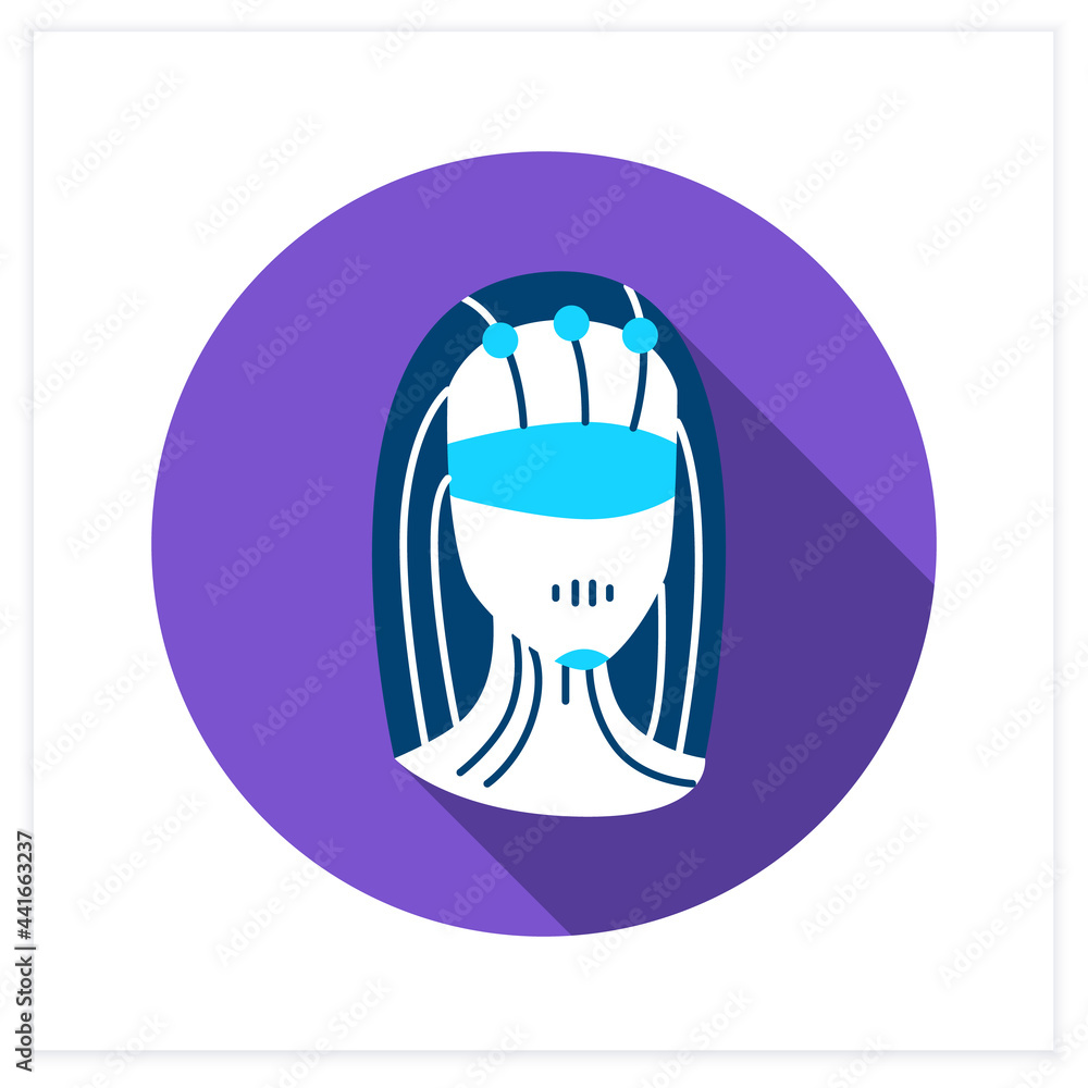 Poster smart personal assistant flat icon. female robot head with data connection interface.smart house tec
