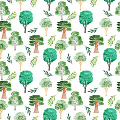 Watercolor pattern trees. Seamless forest. Design element for collection. Elements for the design.