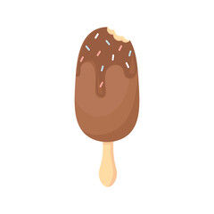 Chocolate ice cream popsicle on a stick bitten with filling