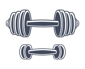 Gym and fitness dumbbell or barbell isolated icons