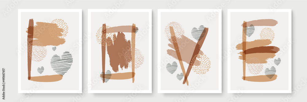 Poster Trendy hand painted artistic abstract background template. Modern hand drawn vector illustration. Abstract organic long vector banner template. Minimal background in boho style with copy space art

