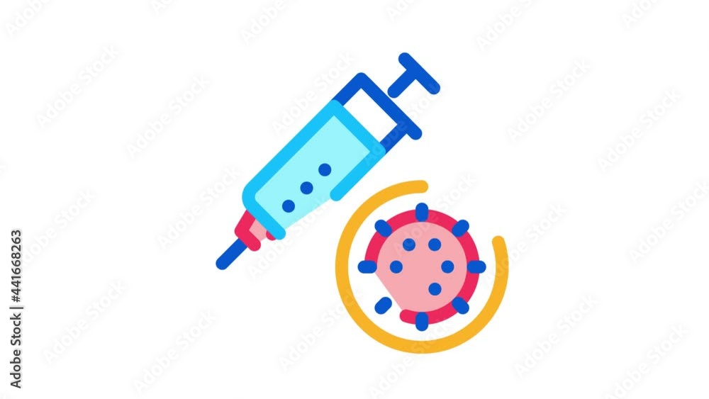 Poster syringe and virus icon animation. color syringe and virus animated icon on white background