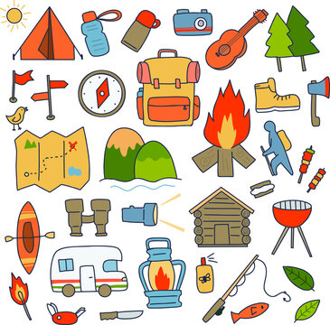 Cute Hand Drawn Summer Camping Icons