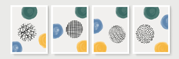 Collection of beige earth tone boho bohemian Scandinavian organic contemporary background set with brush, shape, rainbow. Editable vector illustration for website, invitation, postcard and poster