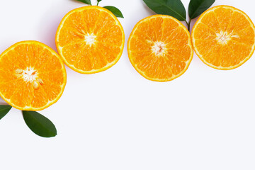 Orange fruits on white background. Citrus fruits low in calories, high in vitamin C and fiber