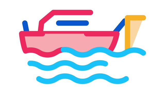 Fishing Ship Icon Animation. color Fishing Ship animated icon on white background
