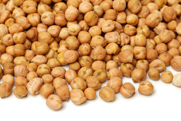 boiled chickpeas on a white background 