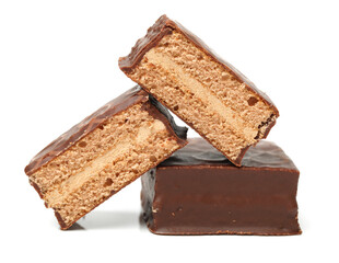 chocolate cake on white background 