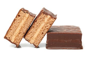 chocolate cake on white background 