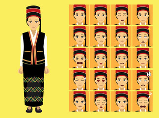 Manga Style Myanmar Lahu Shan Woman Clothes Cartoon Character Emotion