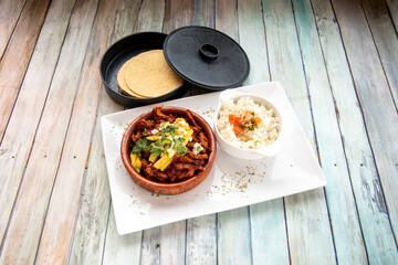 set of element to make mexican tacos with pastor's recipe on wooden background