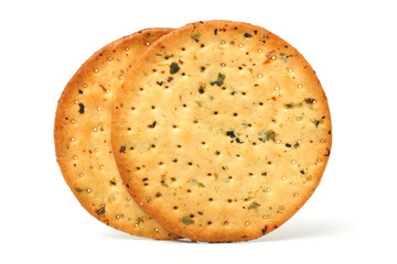Biscuits with whole-wheat flour. Crunchy, grains  on white background