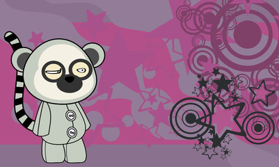 cute little lemur plush cartoon character background illustration in vector format