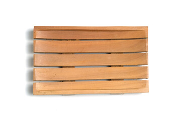 Top view square wooden wood plate isolated on white background.