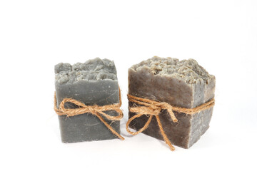 Natural Coconut oil soaps isolated on white background, homemade organic Spa soap, non-toxic concept